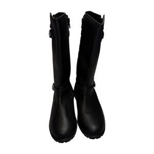Tommy Hilfiger Hailey Black Quilted Knee High Moto Boot Size 5